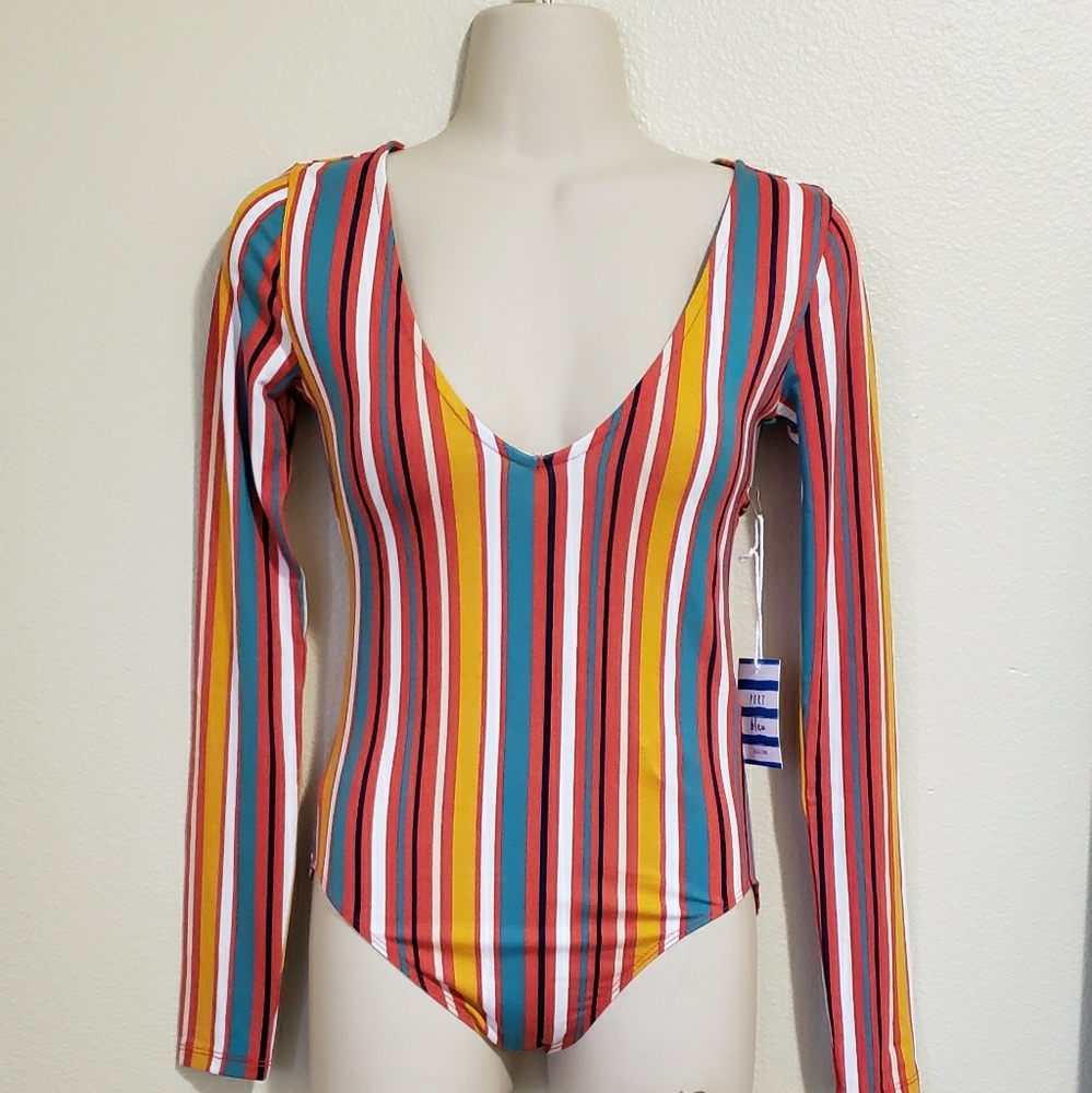 Striped V-Neck Bodysuit